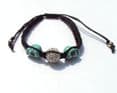 SHAMBALLA BLACK BRACELET with CRYSTAL BALL  & 2 turquoise SKULLS with silver coloured beads 3708